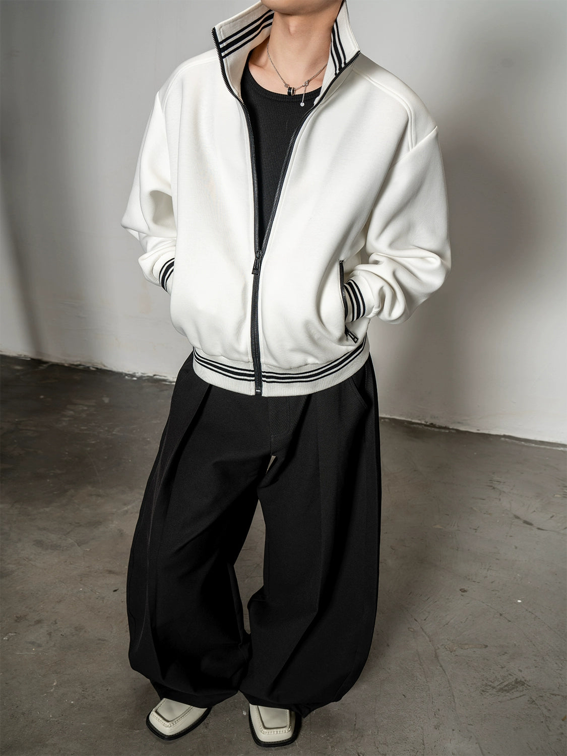 Original design air layer contrasting color turtleneck short jacket men's autumn American wide loose top