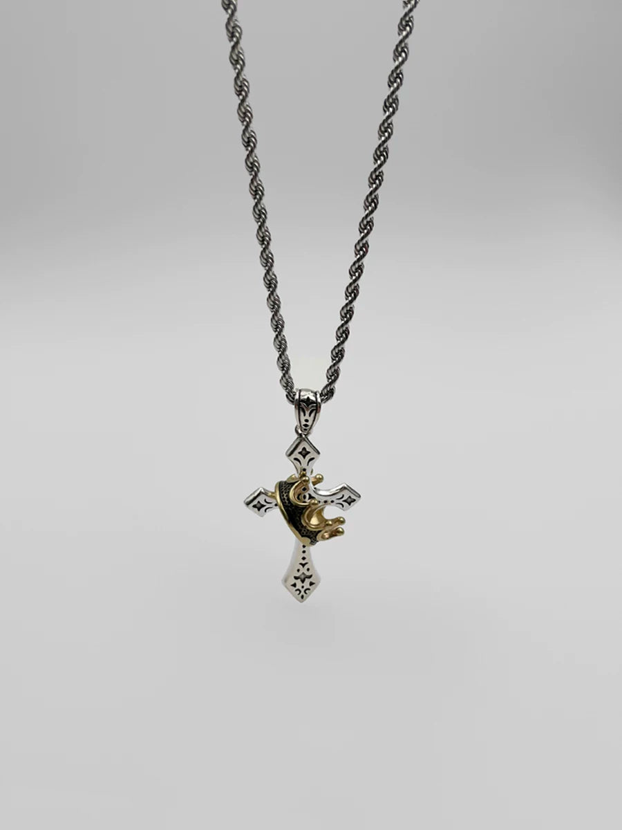 Crown cross necklace - men's trendy, unique, vintage-inspired pendant