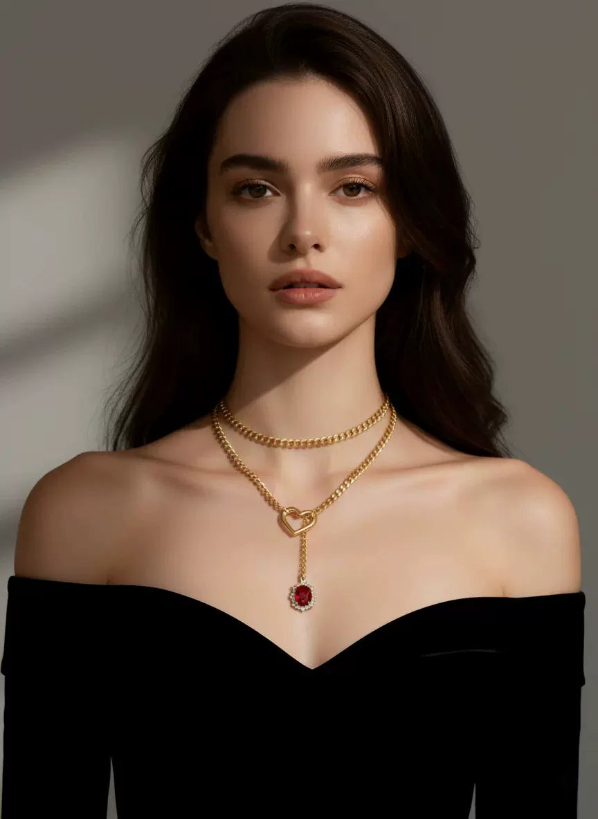 Gem love necklace chain female opal pendant sweater chain WY054