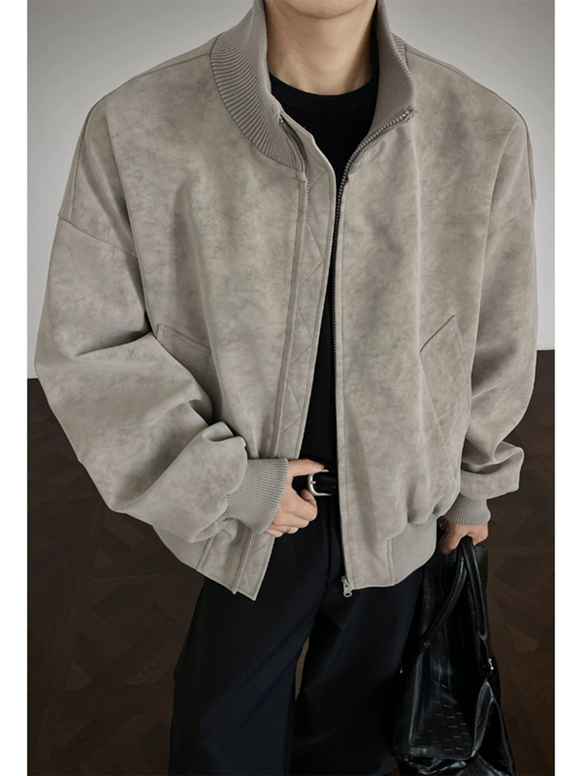 American retro tie-dyed pu leather short jacket men's autumn trendy brand ruffian handsome high-end stand-up collar bomber jacket