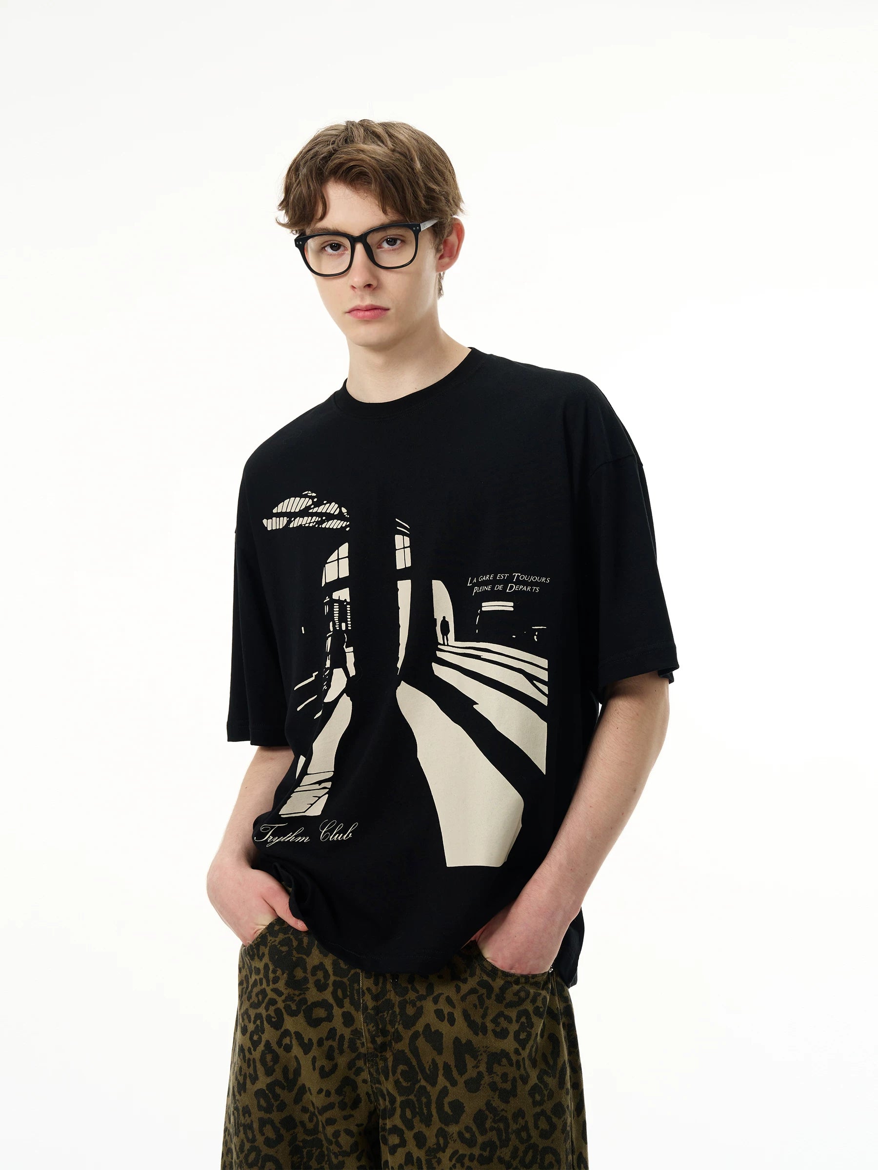 American retro vintage art silhouette print t-shirt for men  SIN062