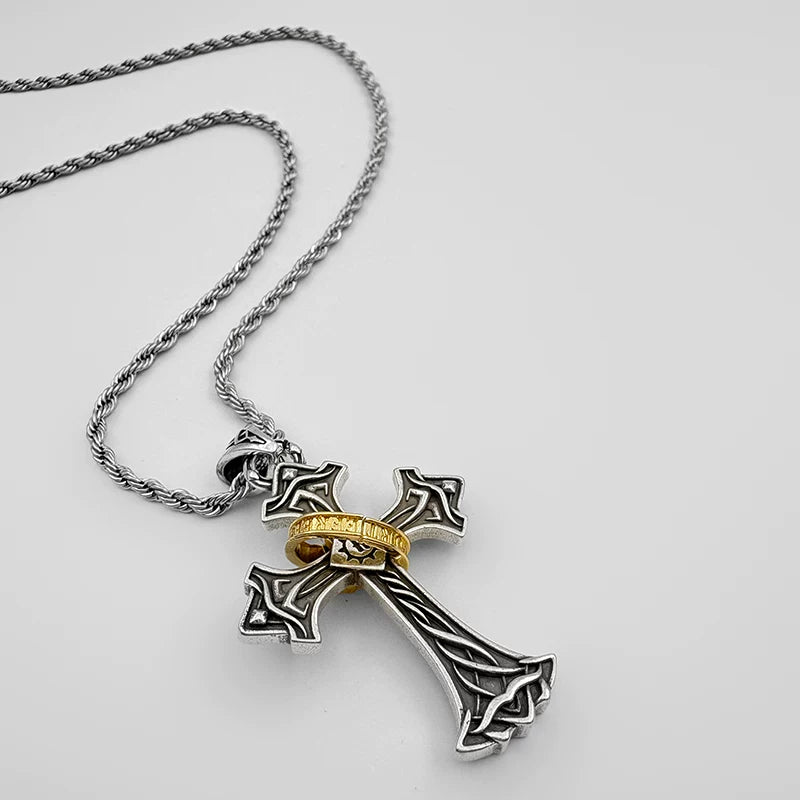 Cross pendant necklace - vintage long chain
