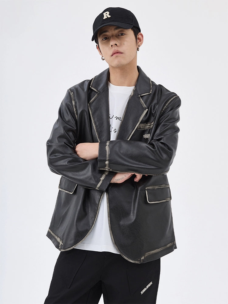 American retro Notting mountain leather suit for men and women, polished leather jacket