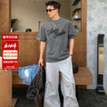 American casual heavyweight 3d letter embroidered relaxed fit crew neck tee for men  SIN085