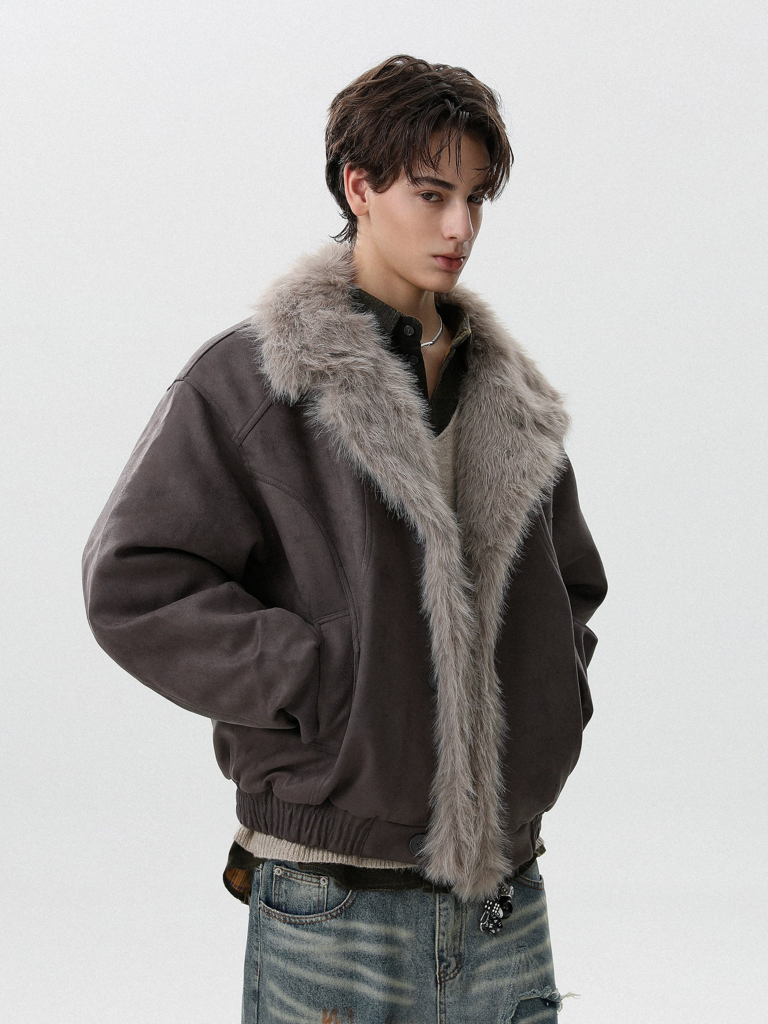 American retro mountain carving imitation fur integrated short thickened warm lapel cotton jacket tide