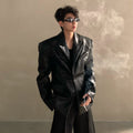 Autumn and winter niche high-end silhouette shoulder pads pu leather jacket men's light luxury ruffian handsome suit jacket