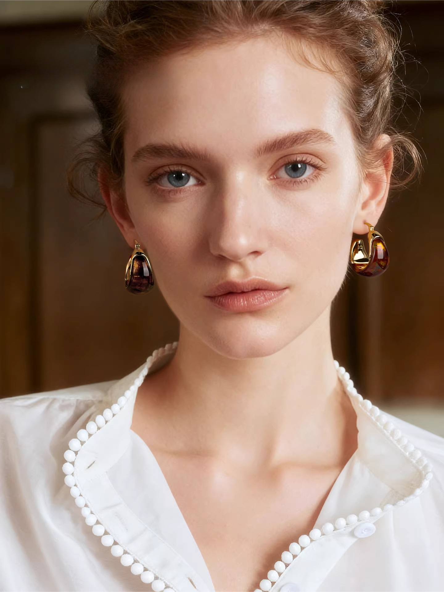 Real Willow Gold Circle Earrings Women's Niche Retro Ear Buckle Light Luxury Premium   WY016