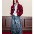 Handmade braided rope solid color hooded American casual sweater men's spring 500g heavy loose cardigan jacket