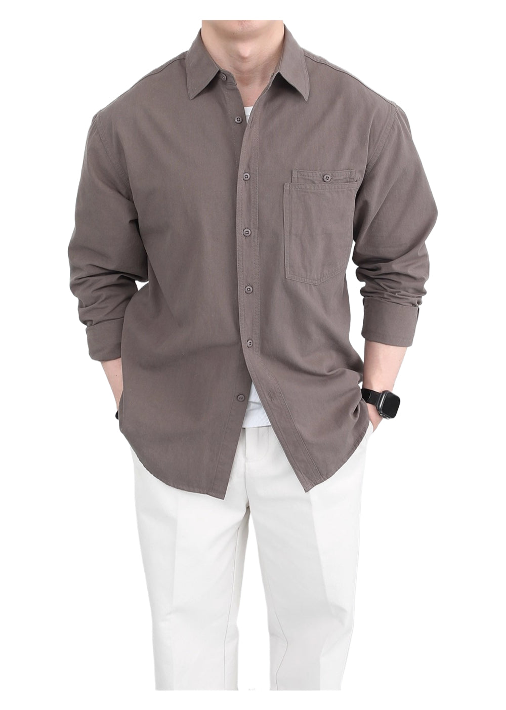 Premium long-sleeved white casual shirt SIN0950