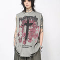 Oversized Distressed Hem Sleeveless T-Shirt