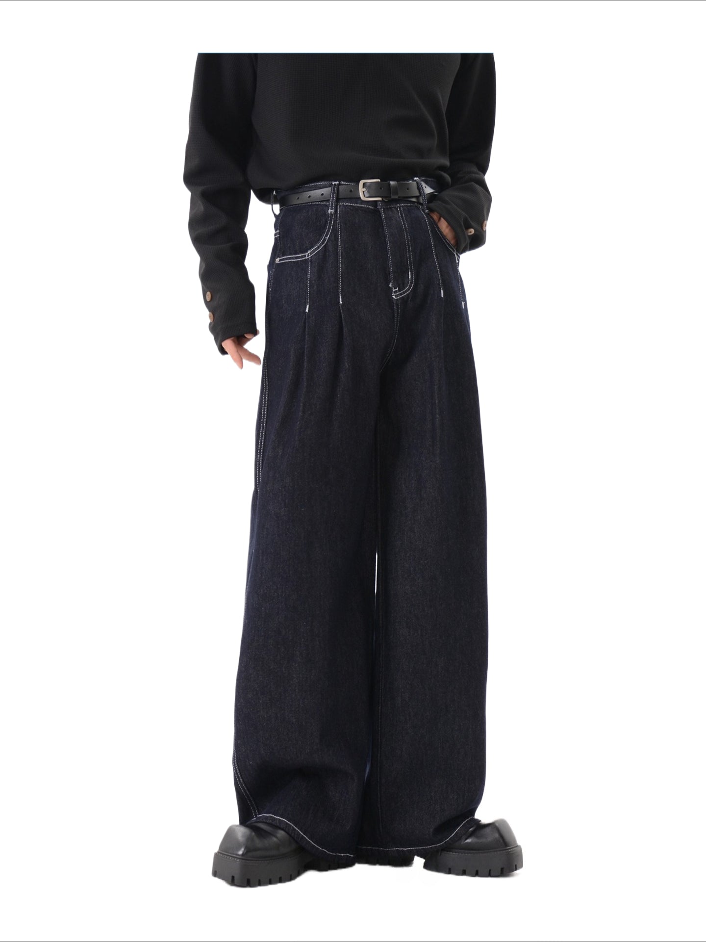 Design Double-pleated Wide-Leg Jeans SIN0805