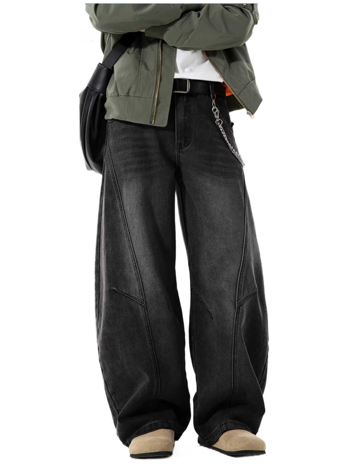 American high street washed deconstructed scimitar jeans distressed workwear loose pants SIN021