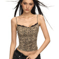 American retro leopard print lace cami top for women　WY011