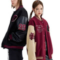 Super fire American retro burgundy baseball jacket men's and women's splicing trendy jacket
