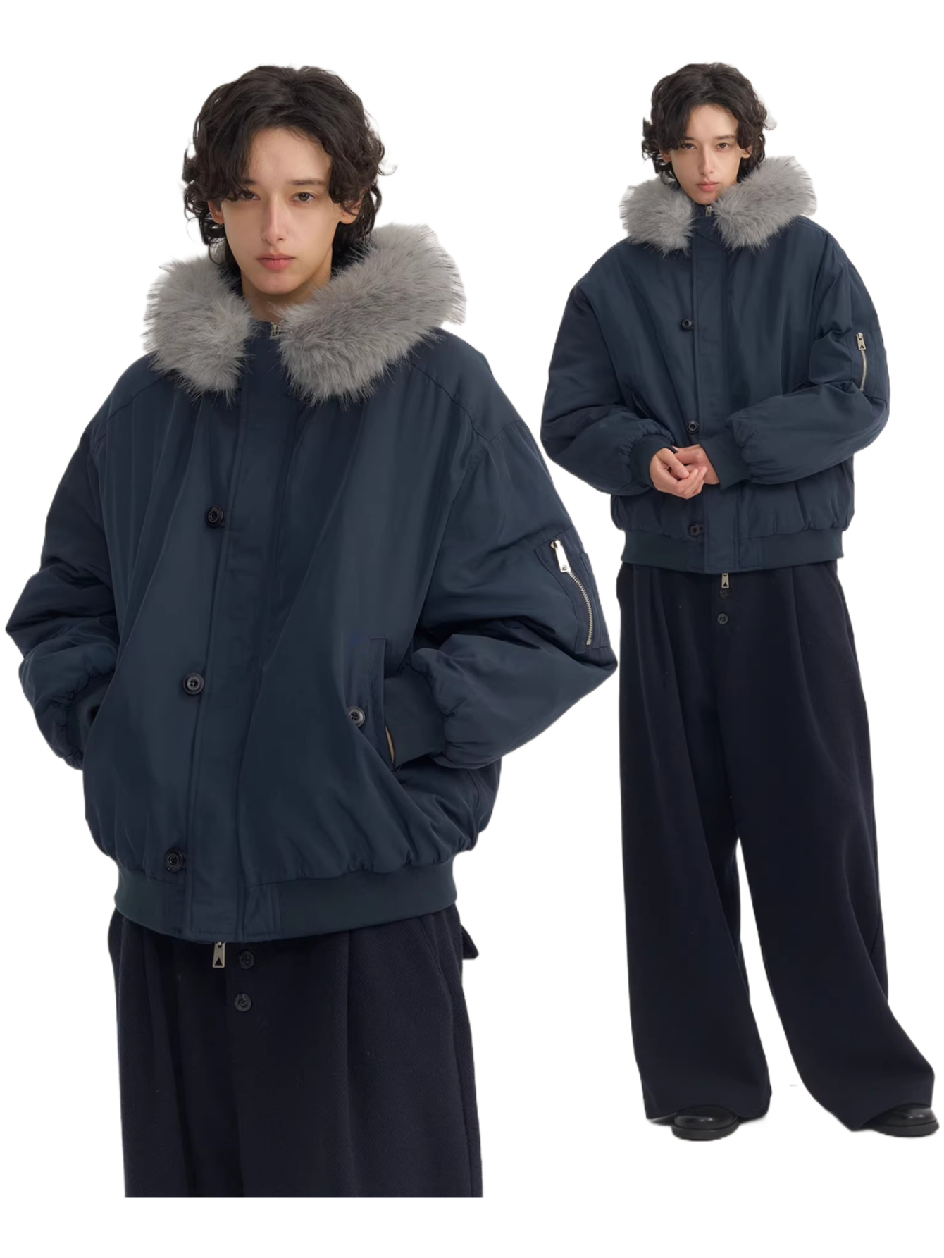 Shortwinterheattech detachable fur collar cotton outwear  SIN0889