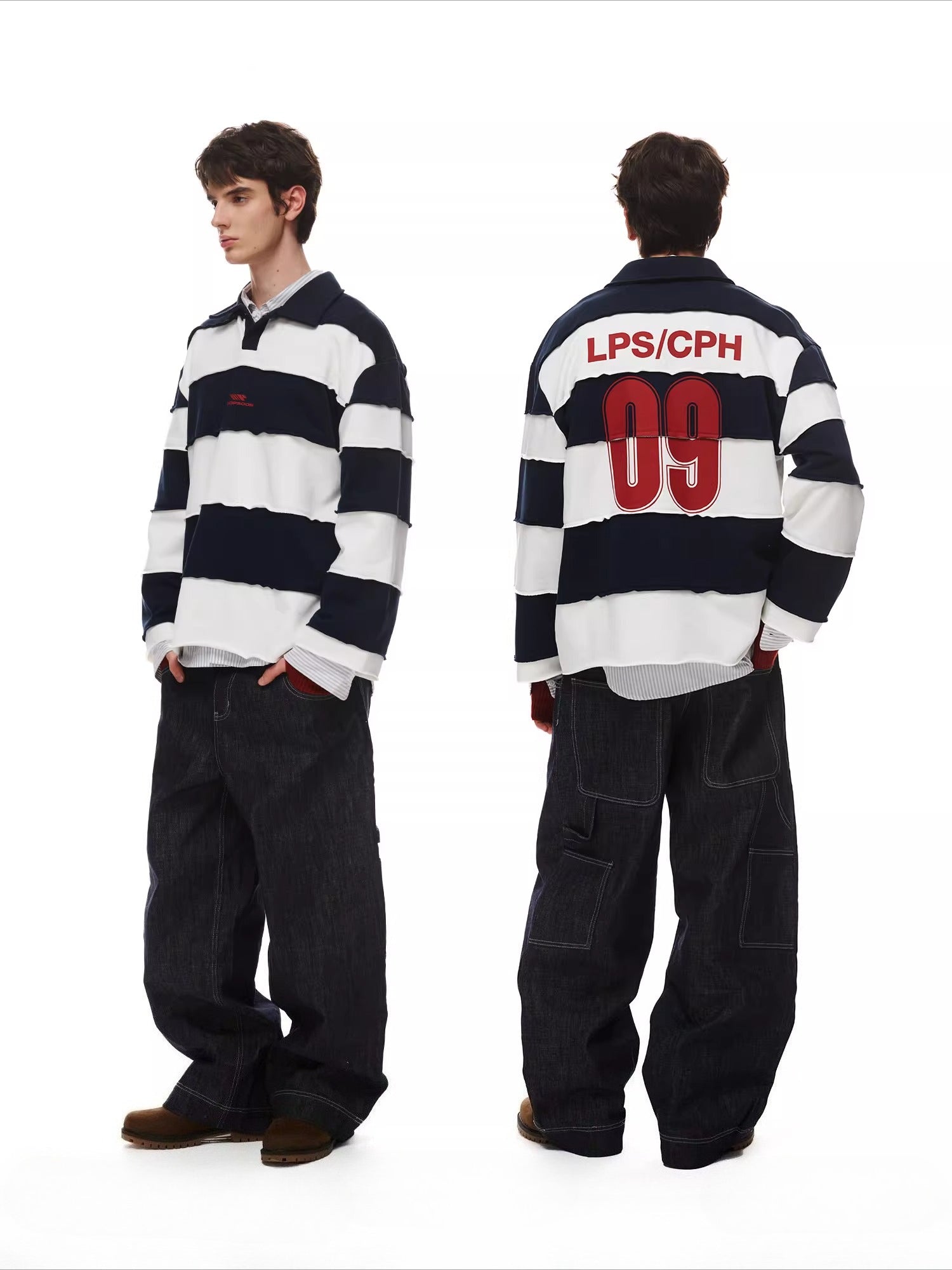 Two-color splicing creative polo sweatshirt  SIN0841