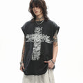 Oversized Distressed Cross Graphic Sleeveless T-Shirt