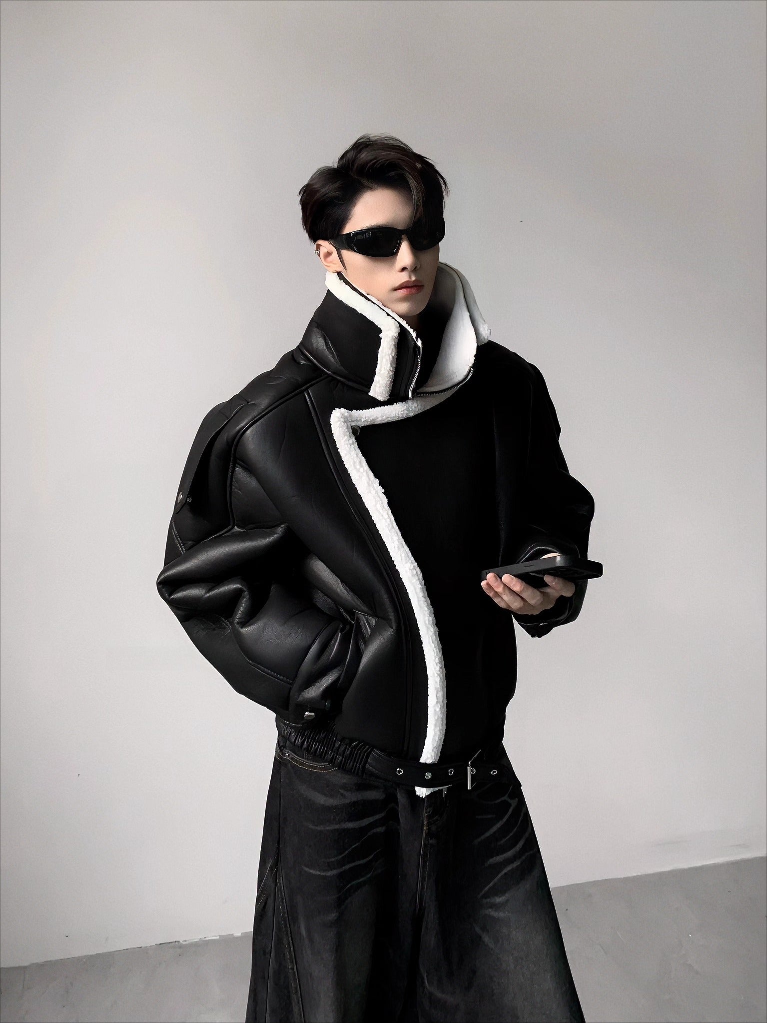 Light luxury double-layer collar velvet cleanfit seat mountain carving jacket men's winter senior thickened leather cotton clothes