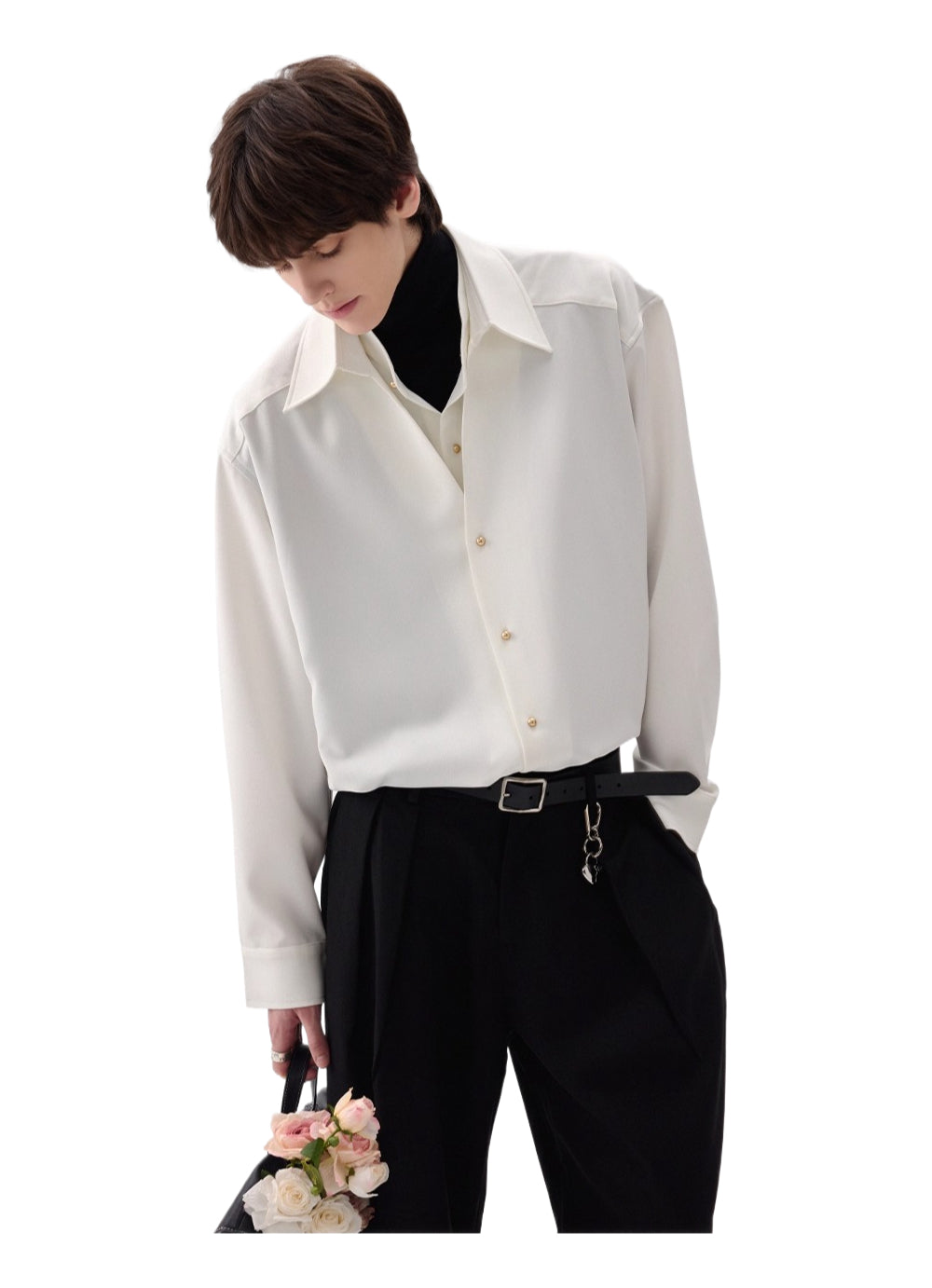 Men's high-end fake three and a half turtleneck shirts men's anti-wrinkle long-sleeved shirts with trendy insides