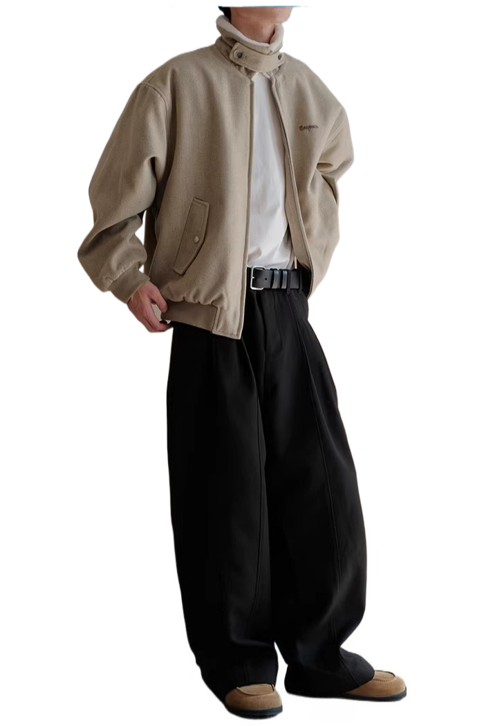 Winter american retro stand collar cotton-padded wool blend "maillard" jacket - relaxed fit outerwear  SIN0888