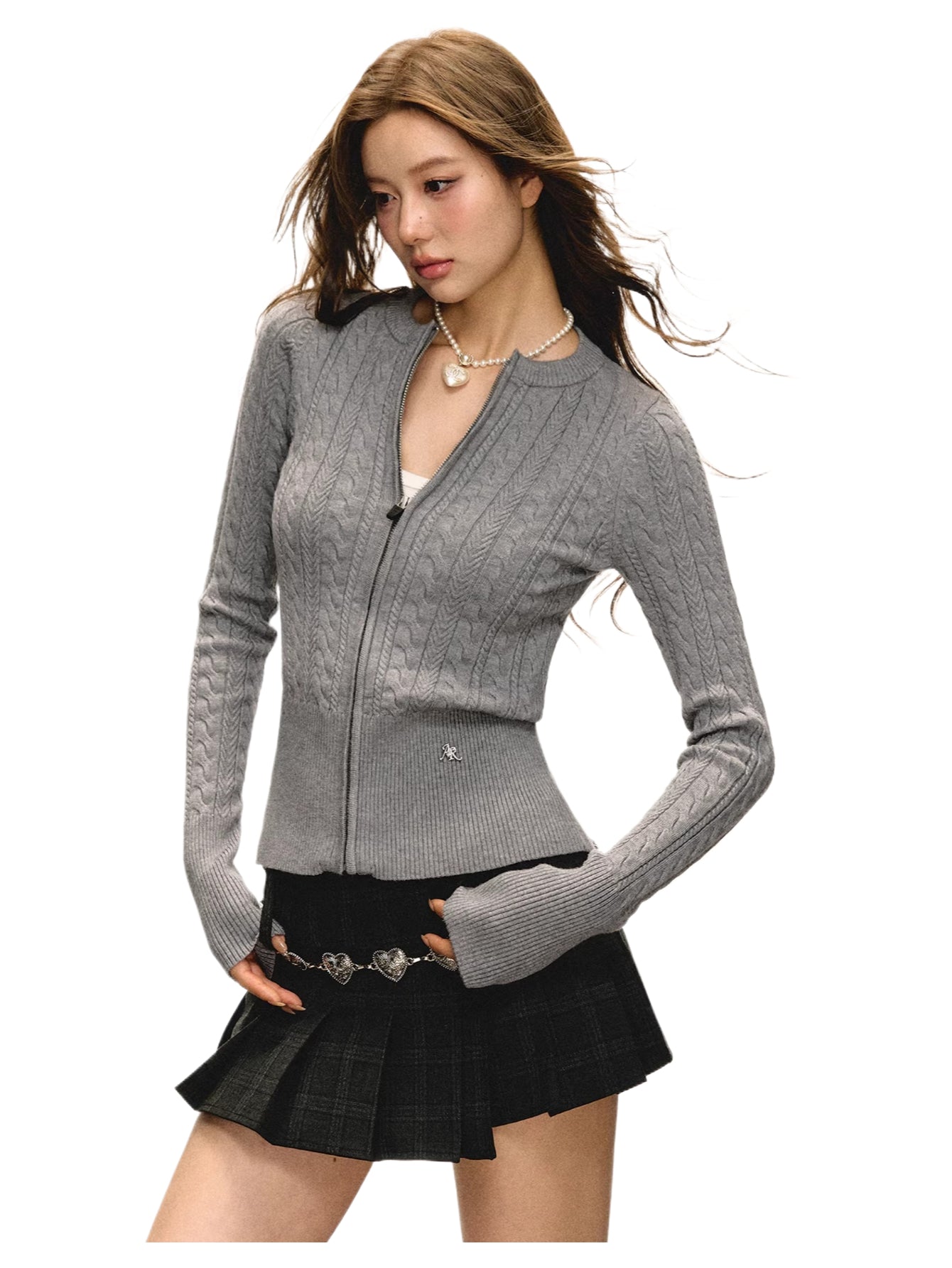 Round neck cable stitchcardigansweateroutwear women's new arrivalsilmslimming look with bottomtops  WY001