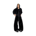 Velvet washed short shoulder pads hooded sweatshirtoutwearloosestraight-legcasual pants suit