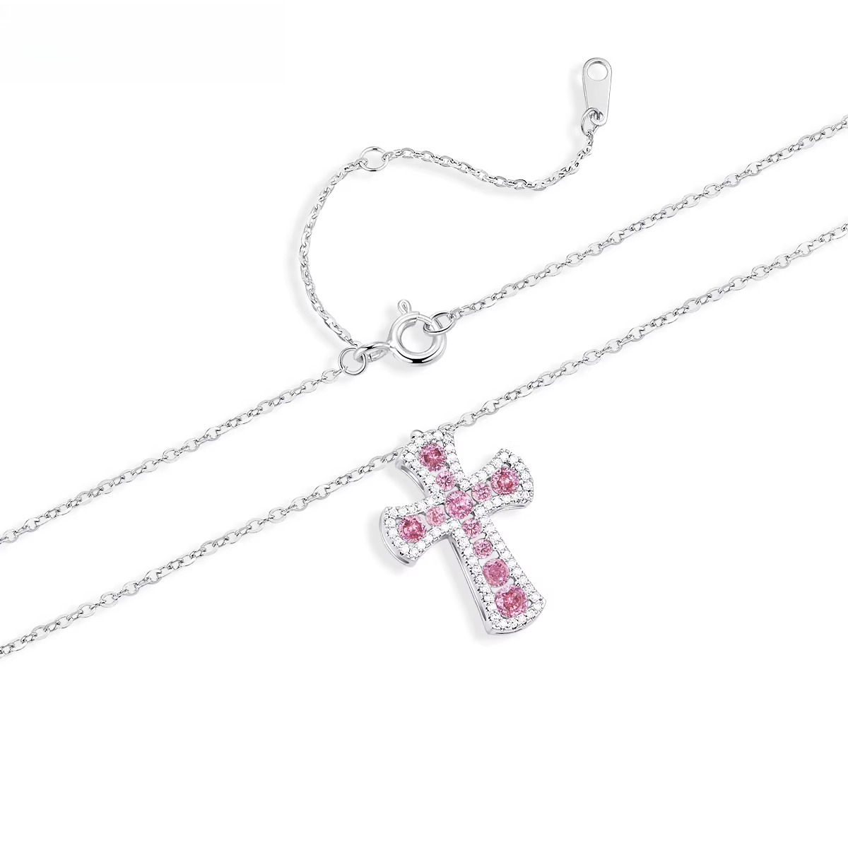 Necklace Women's Silver Cross Pendant Zircon Clavicle Chain WY056