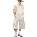 Relaxed vertical stripes draped long sleevesshirtsummerstereo pleated loose-leaf cropped pantssuitmen sinclub6011