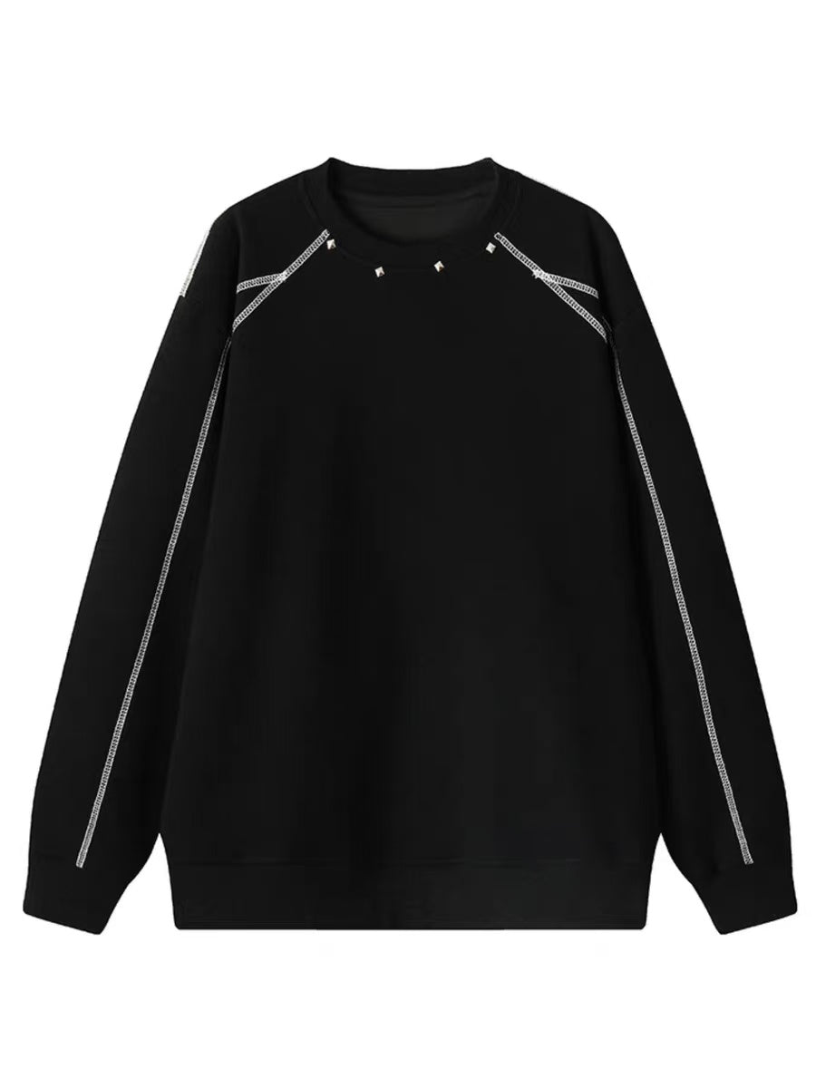 American Hasselblad line rivet sweater men and women winter high street couple crew neck inside loose design sports top SIN0896