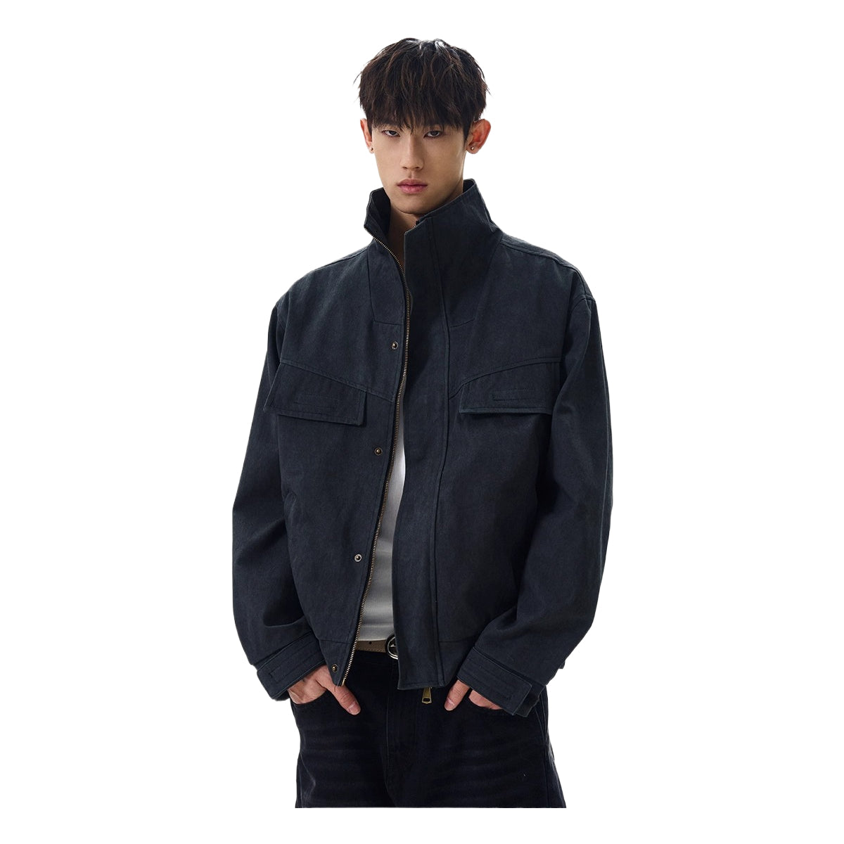 Vintage old cleanfit deconstruction stand-up collar jacket trendy short tooling jacket SIN0972