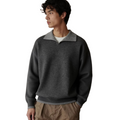 Contrasting color lapel knitted sweater men's long-sleeved loose sweater casual top I WY068