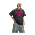 Contrast color flocking static embroiderpure cotton short sleeve t-shirt summerheavy weightloose shoulder tops