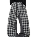 Effortless chic: black and white plaid patchwork casual pants - deconstructed, versatile, and relaxed wide-leg trousers