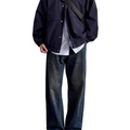 Washed blue jeans men's loose straight and thin versatile semi-elastic waist casual trousers WY080