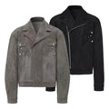 Suede Western "Rivet Short Wide Gun Barge Collar Versatile Boxy Deconstructed Suede Jacket