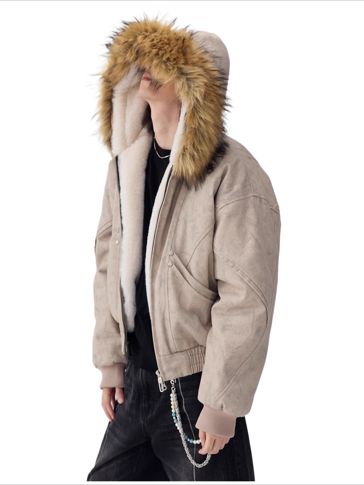 Mountain carving fleece thickened coat men's and women's same marble canvas washed cotton jacket