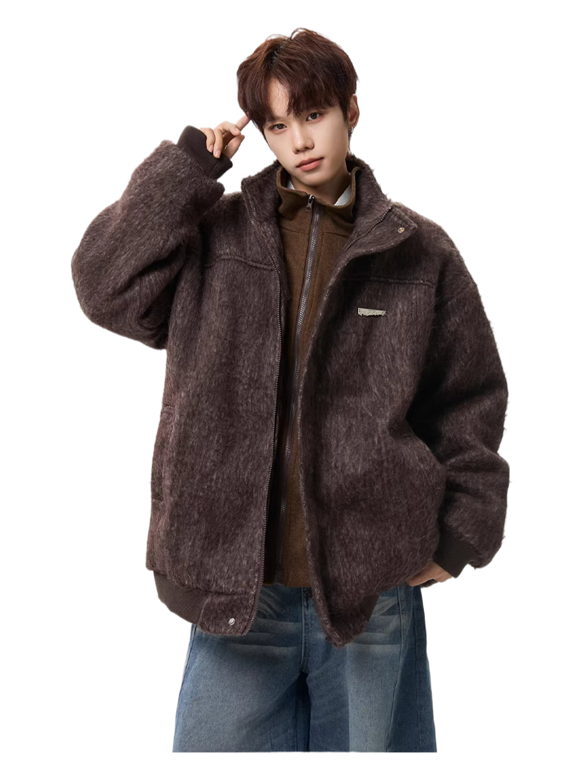 American heavyweight faux two-piece wool blend stand collar padded jacket  SIN019