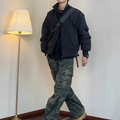 Brown maillard flight jacket men's classy handsome american short outwear stand collar silhouette workwear baseball uniform