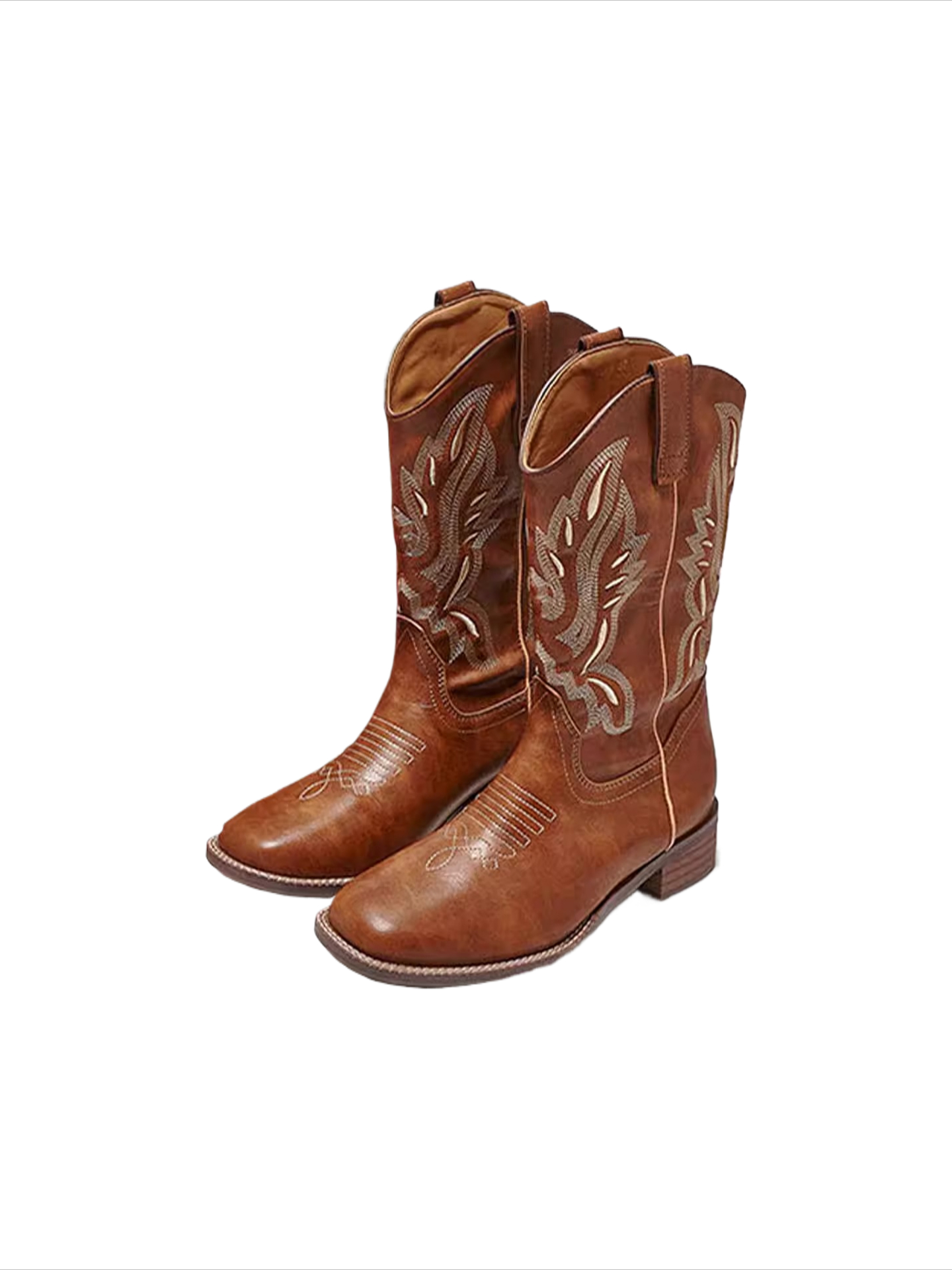 Genuine leather retroembroider western cowboy boots square toe thick heel knee sock knight boots casual men's leather boots