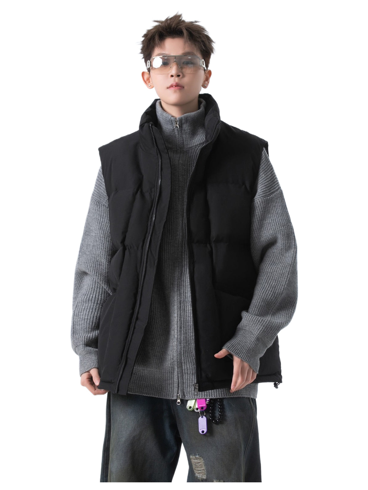 Lazy wind vest men's autumn and winter cotton clothes loose casual high street trend versatile sleeveless stand-up jacket SIN0900