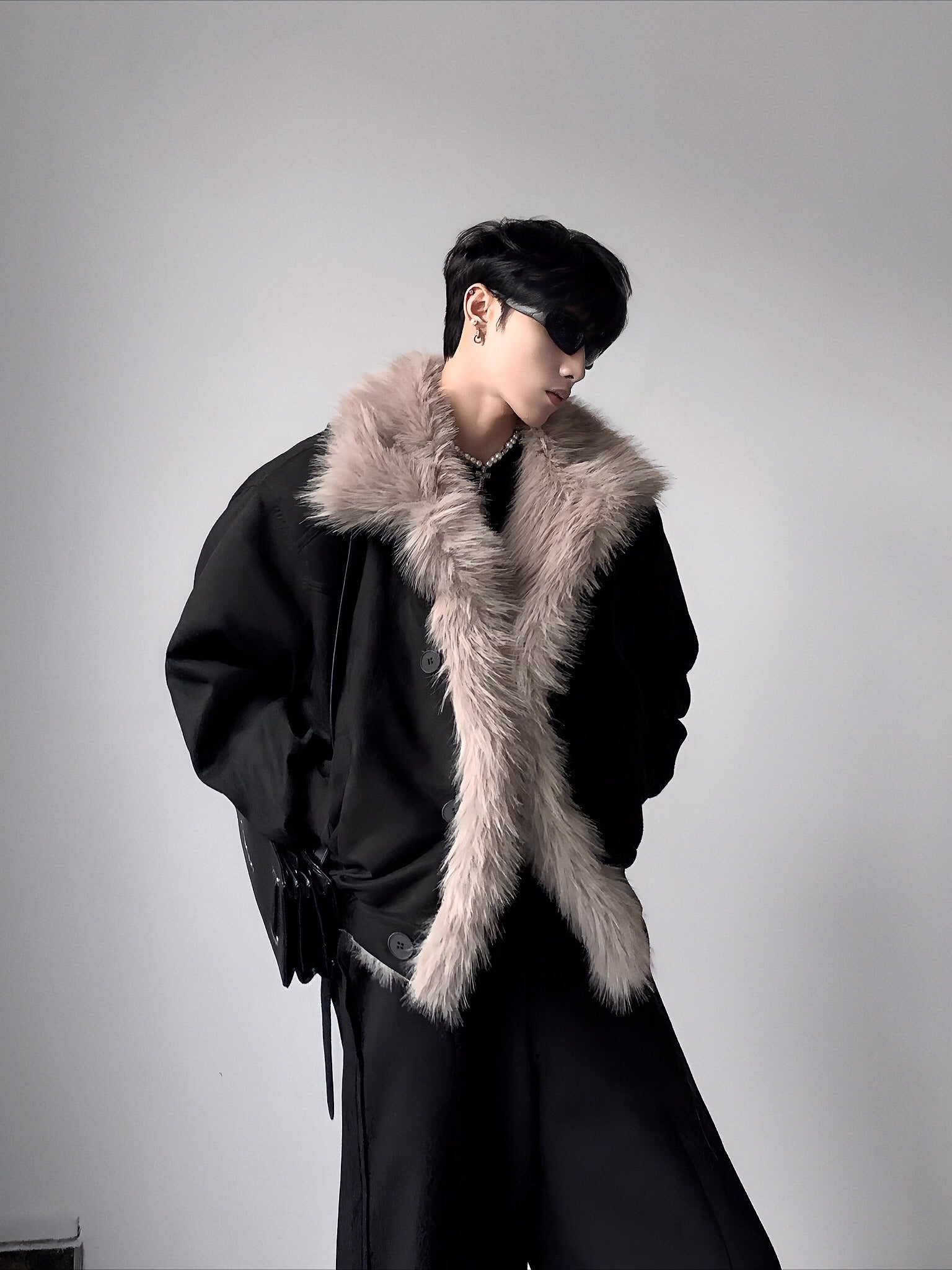 High-end big fur collar cleanfit seat mountain carving jacket men's winter velvet short jacket cotton clothes