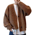 Retro loose heavy mixed color short wide thick thread knitted cardigan sweater jacket SIN0808