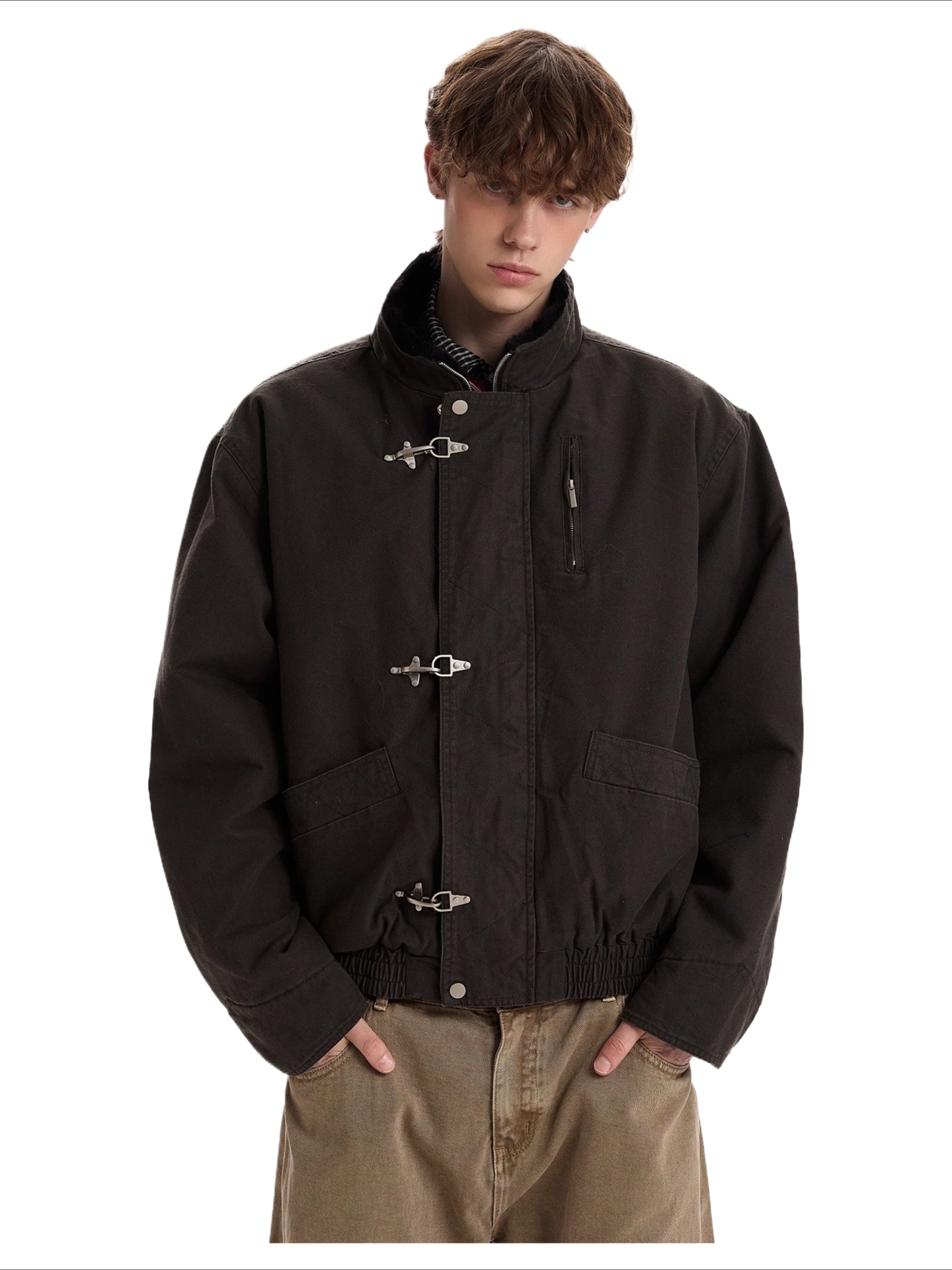 Vintage old money wind stand-up collar flight jacket cotton clothes SIN0969