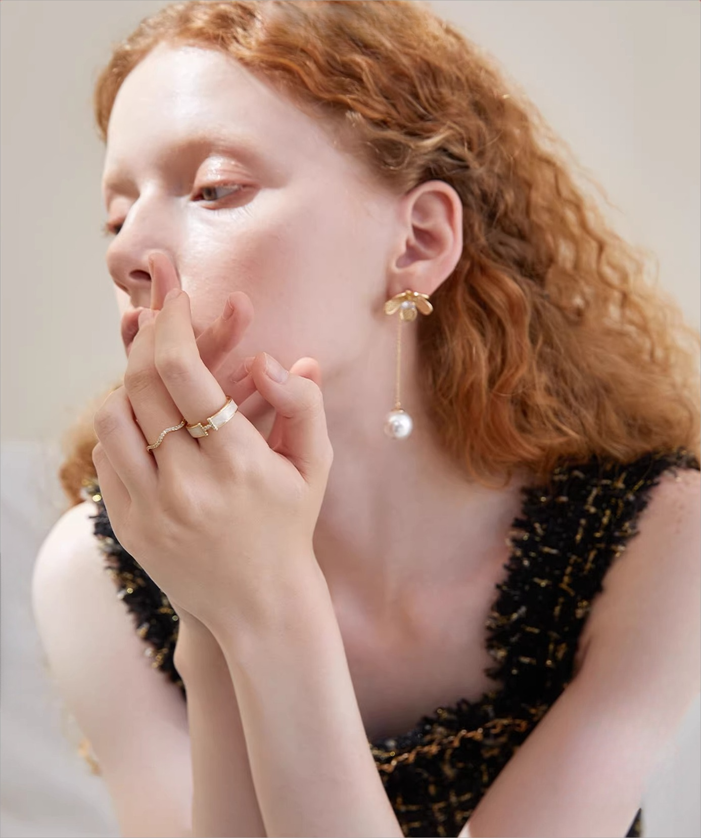 Wave H letter female ring opening adjustable index finger ring WY027