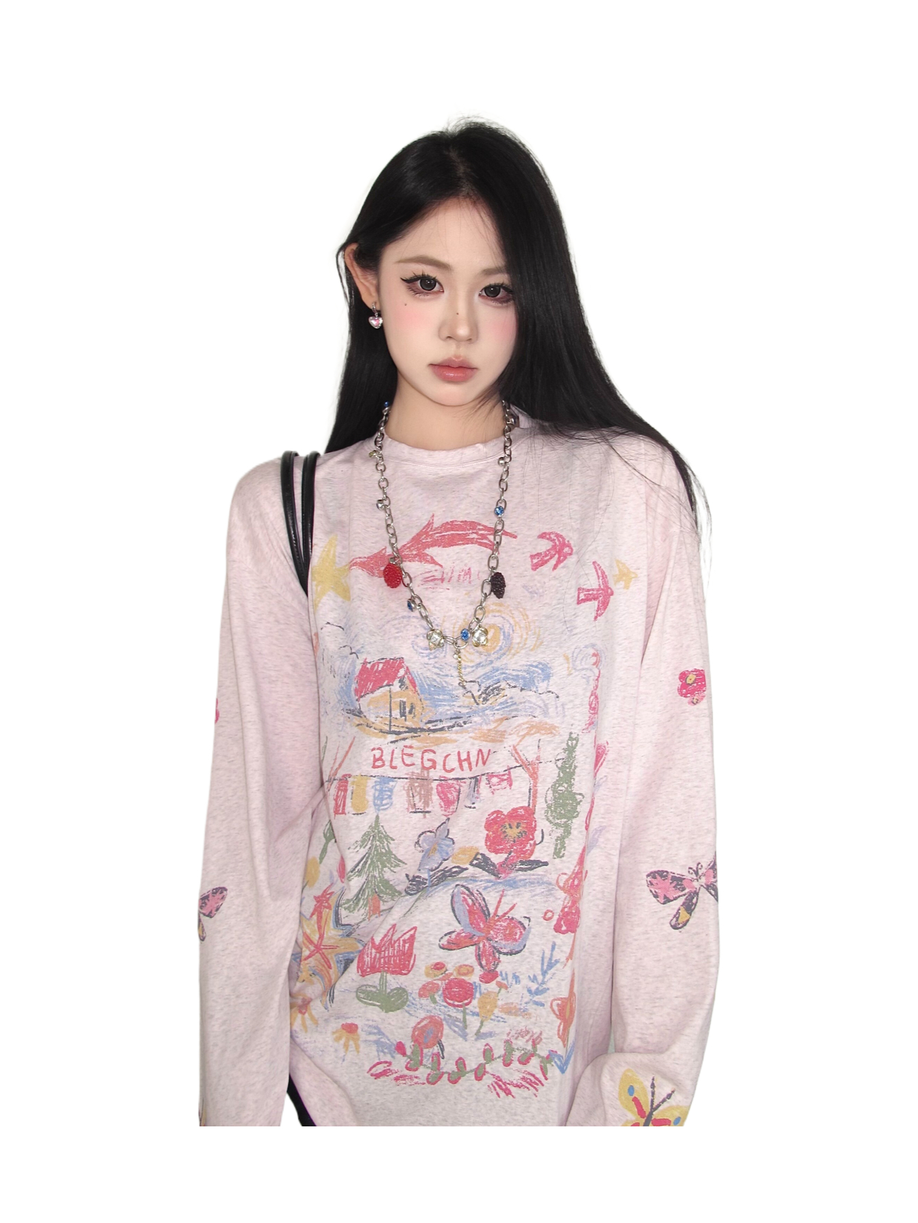 American style fun graffiti print long sleeve t-shirt - unisex, relaxed fit, perfect for layering or wearing on its own. new arrival    XX6