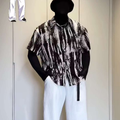 Stripesshirt men's short-sleeved summer clothing trendy brand classy ice silk draped shirt outer wear