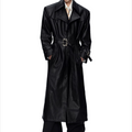 Niche style deconstructed crocodile pattern wide shoulder leather coat metal design waist over the knee long windbreaker