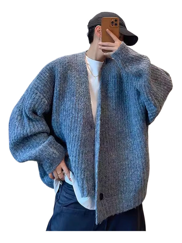 Retro loose heavy mixed color short wide thick thread knitted cardigan sweater jacket SIN0808