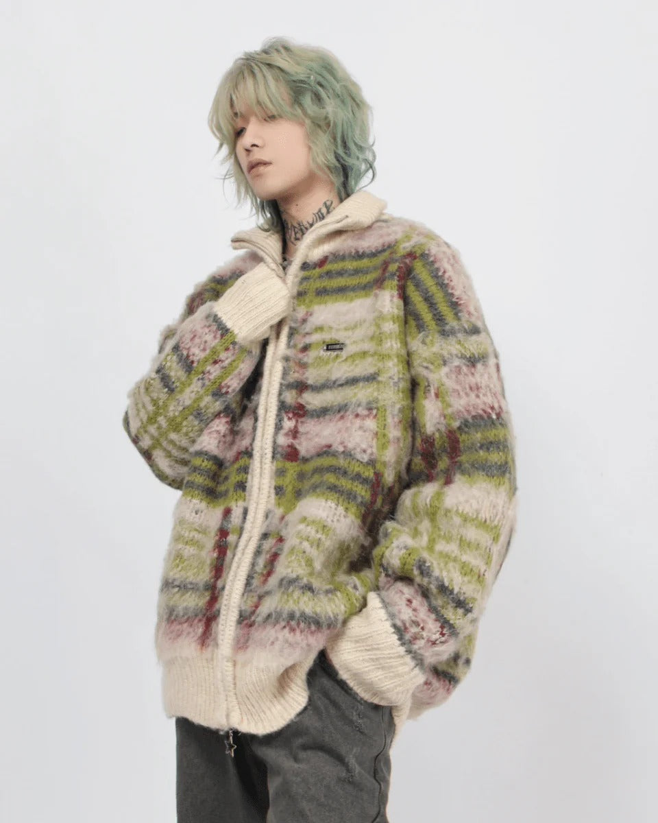 [Mz] striped zipper cardigan sweater knit ST1884