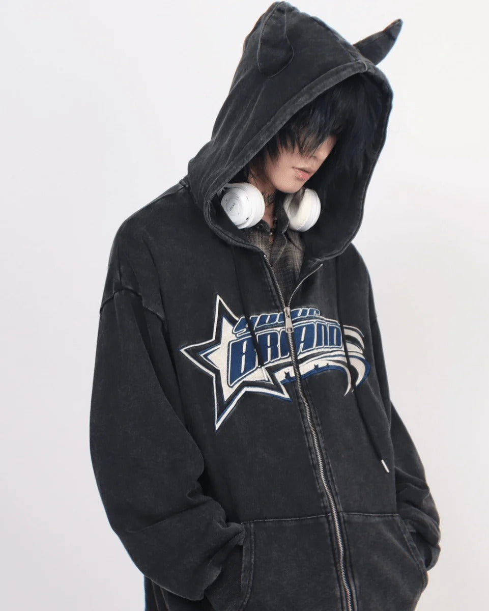 [Mz] DEVIL-HORN WASHED HOODIE st1886